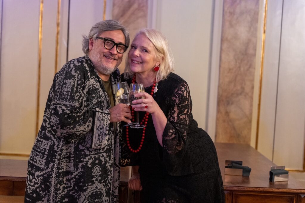 Pictured from right: Cristina Vittoria Egger of Salon of Excellence and designer Mirco Giovannini